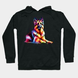 Colorful German Shepherd Dog in Splash Paint Style Hoodie